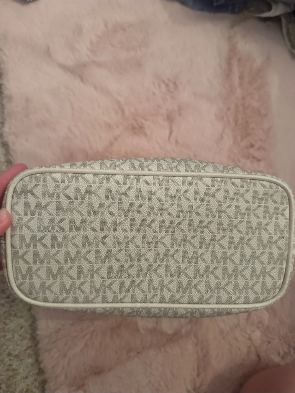 Michael Kors Beige and White MK Logo Satchel
